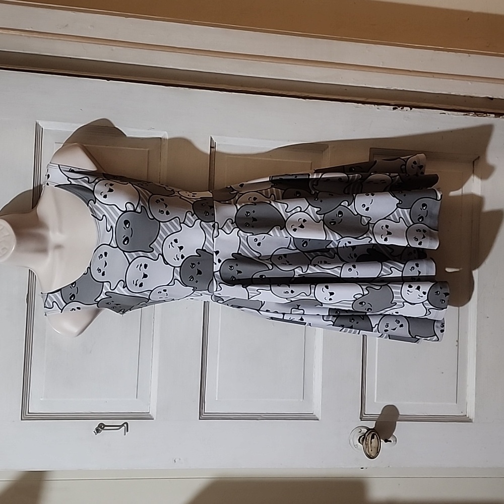Cowcow Sleeveless Ghost Print Skater Dress S